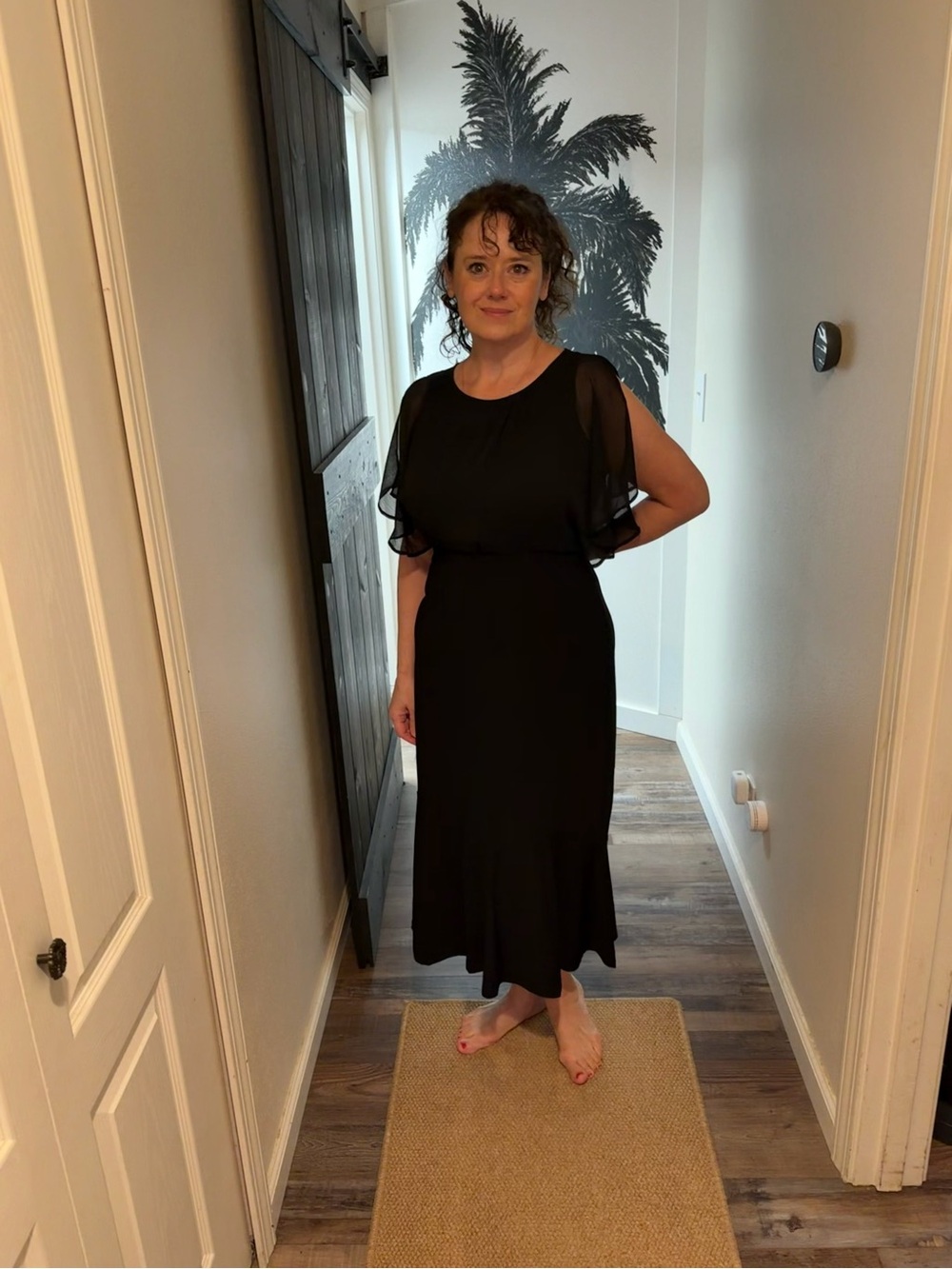 Tommy Hilfiger Black Maxi Dress with Sheer Flutter Sleeves